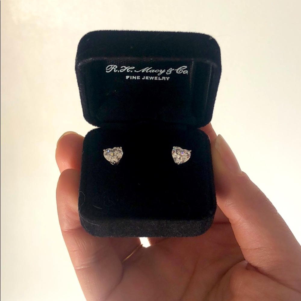 Sterling Silver Heart Shaped Diamond Studs